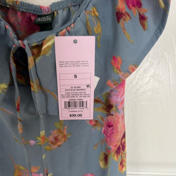 1) Wild Fable Flounce Sleeve Maxi Empire Waist Dress Blue Floral Size small - Picture 4 of 8